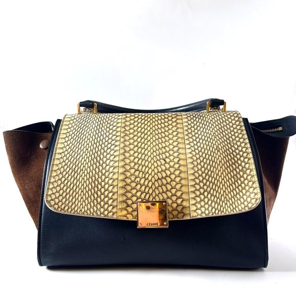 Vintage Celine Trapeze Bag | Gold Python Flap, Tricolor Limited Edition